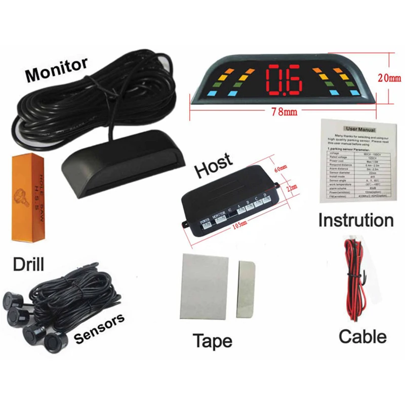 4 Sensors LED Display Car Parking Sensor Reverse Backup Radar (2)