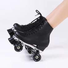 RENIAEVER Double Roller Skates Genuine Leather Two Side Roller Skate Patins Lady Ice Skates Patins Adulto Adult Skate Shoes
