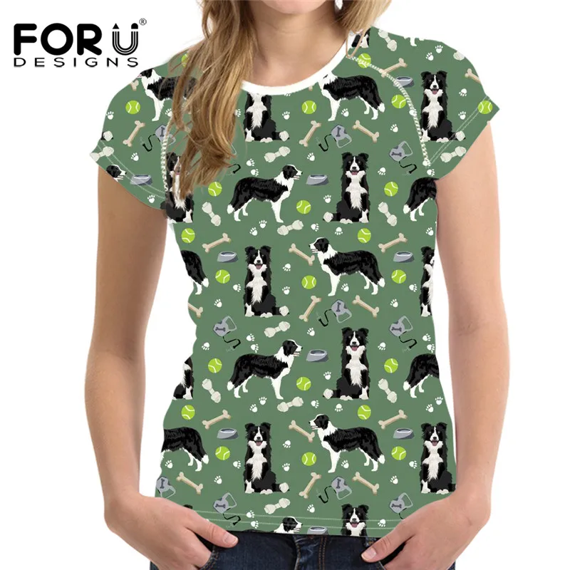 

FORUDESIGNS Funny Border Collie Printed Girls Summer T Shirts Harajuku O Neck Short Sleeve Tees Clothes Casual T-shirts Female