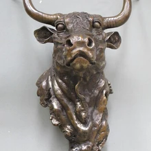 Bi001922 2" Большой чистый Бронзовый Настенный произведение искусства OX Глава статуя Быка