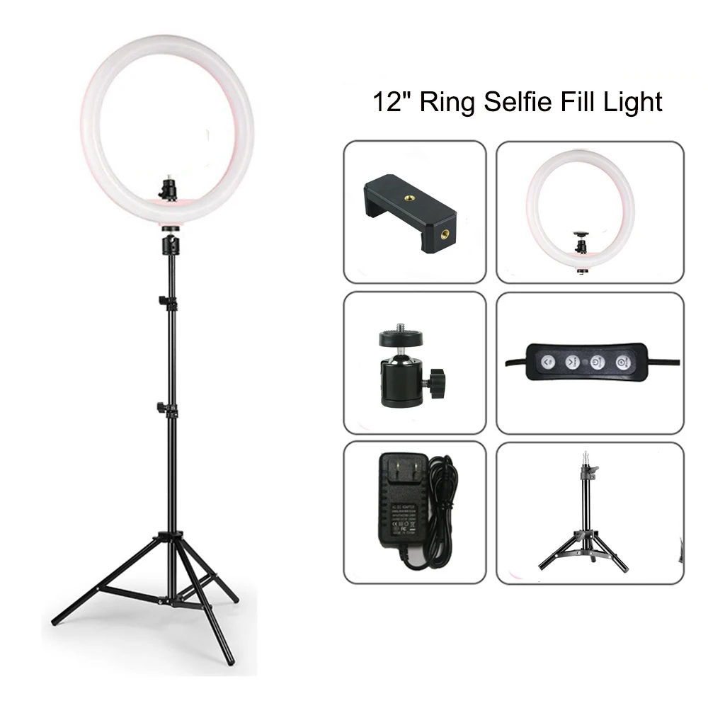 

12inch Dimmable LED Studio Camera Ring Light Photo Phone Video Light Lamp With Tripods Selfie Ring Fill Light For Canon Nikon