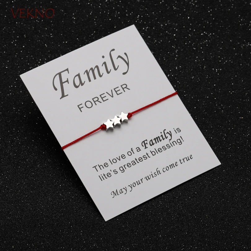 

VEKNO Trio Silver Star Bracelet Red String Card Bracelet Customisable Adjustable 10 Cord Dainty Bracelets Bridesmaids Gift