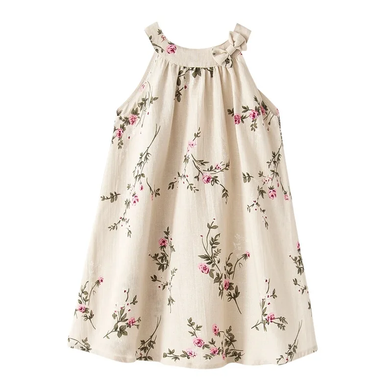 Модные льняные платья с вышивкой для девочек от 24 месяцев до 12 лет дышащее платье без рукавов Детский костюм летняя детская одежда - Цвет: apricot