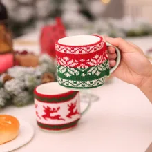 Рождественская Вязаная Шерстяная кружка, кофейная чашка, уютный набор, Рождественский жаккардовый вязаный чай, керамическая бутылка, стеклянный рукав, сумка, посуда для напитков, вечерние, подарок