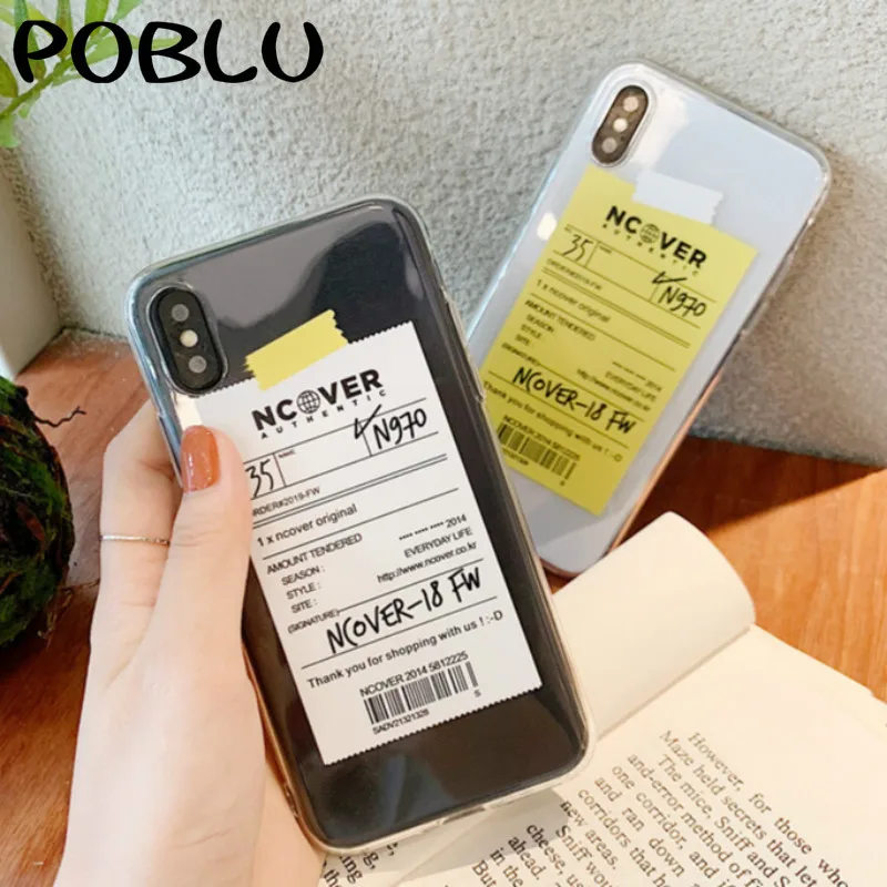 

POBLU Art Letter Crystal Clear TPU Soft Cases For Iphone XR XS Max Classic Shopping invoice Phone Cover For iPhone 8 6s 7 Plus