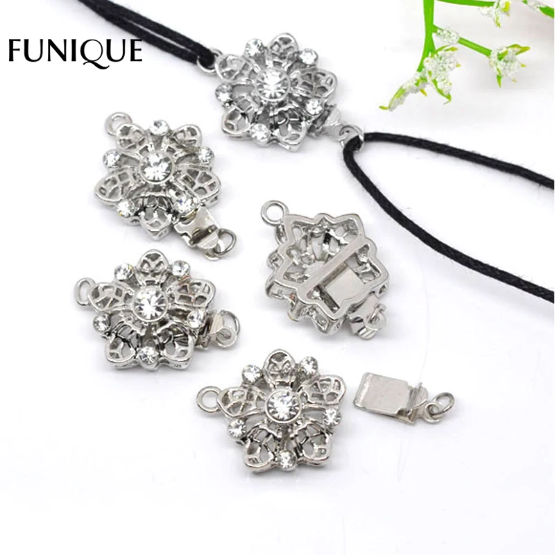 FUNIQUE Clasps Jewelry Findings 5Sets Flower Rhinestone Pinch Push
