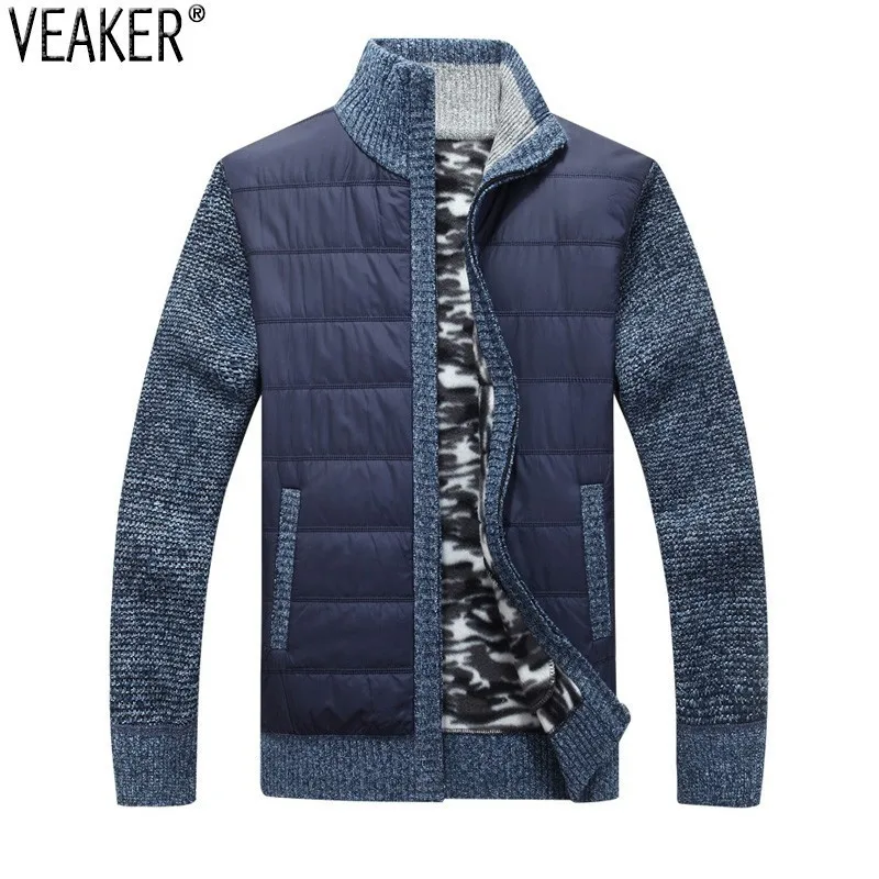 2018 جديد الرجال سميكة سترة معطف الذكور الخريف الشتاء أسفل Sweatercoat أسود أزرق رمادي سستة سترة سترة قميص M-3XL