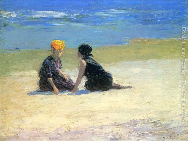Landcape oil painting Beach Confidences by Edward Henry