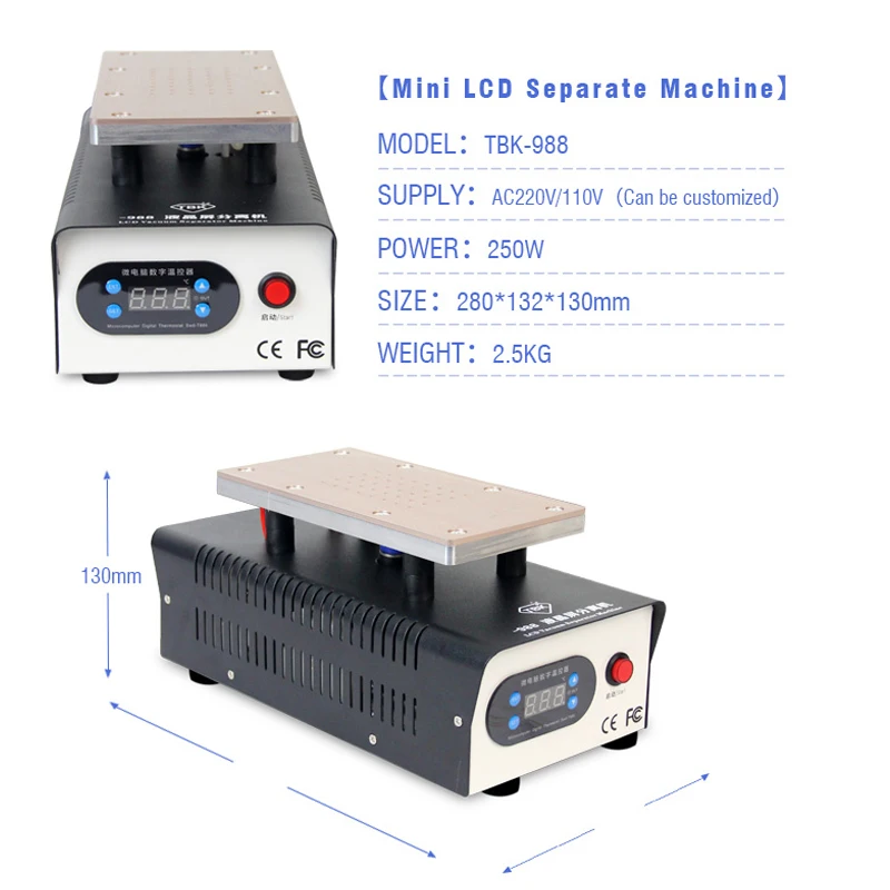 

New TBK Mini 988 Build-in 2 Pumps Vacuum LCD Separator Machine Screen Repair Machine