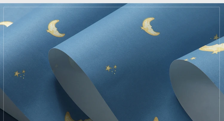 Children's room wallpapers for kids boy girl blue starry sky moon cartoon non-woven wall paper bedroom warm color household deco