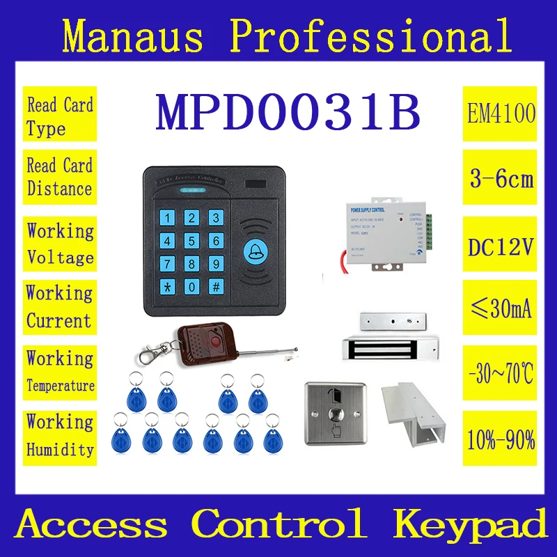 

Hot Selling Door Access Control Controller ABS Case RFID Reader Keypad Remote Control 10 ID cards Magnetic Lock D31b