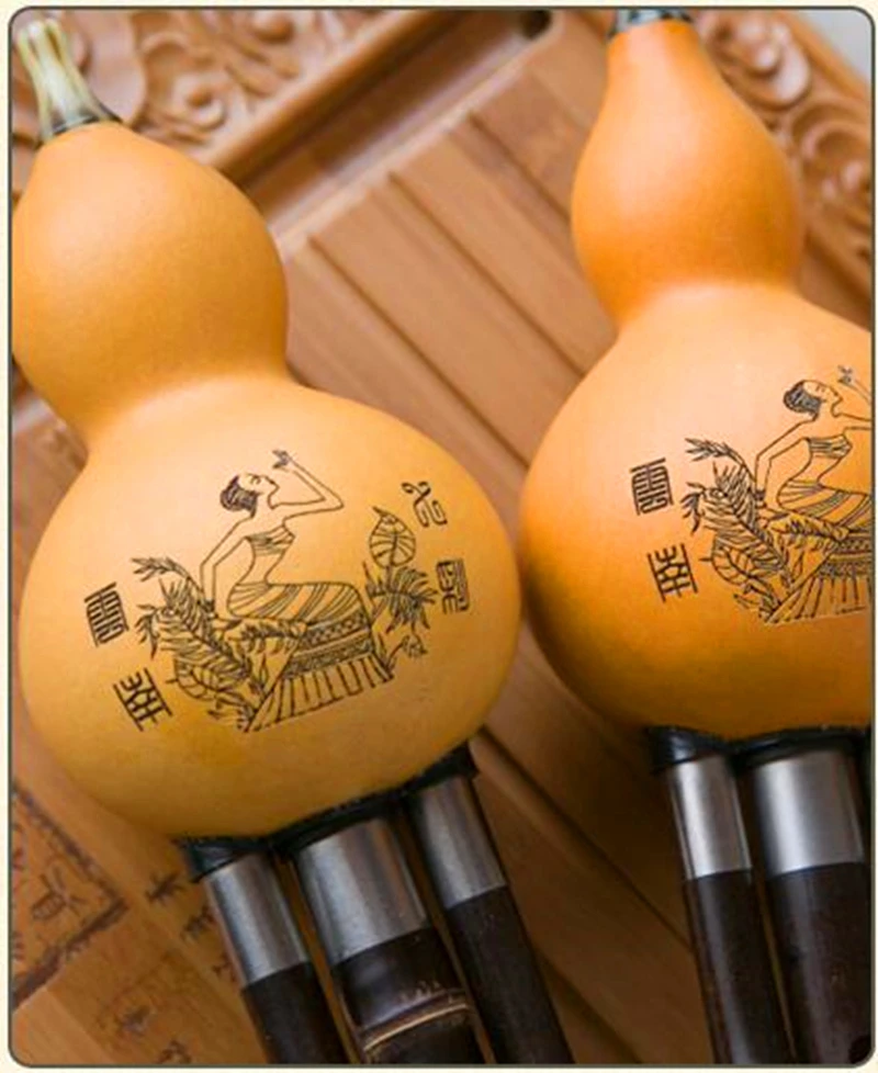 Flauta de Bambu Cabaça de Tom Instrumentos de Música Preta Hulusi Duplo Flauta - bb g f Chave Calabash Folclórica China c - Image 3