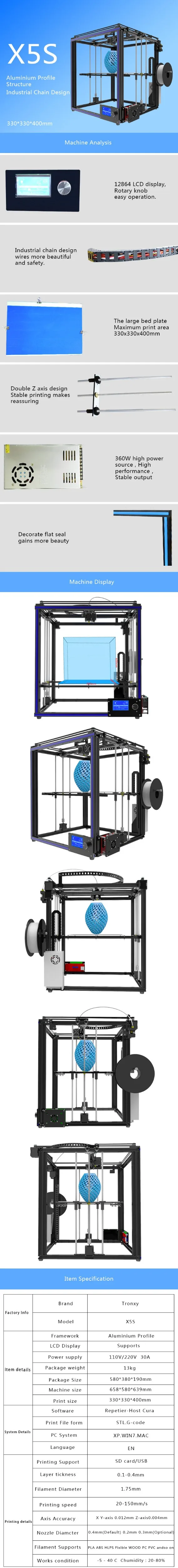 Tronxy X5SA 3d принтер DIY набор металлический 3,5 дюймов сенсорный экран Высокая точность автоматическое выравнивание PLA нити в подарок