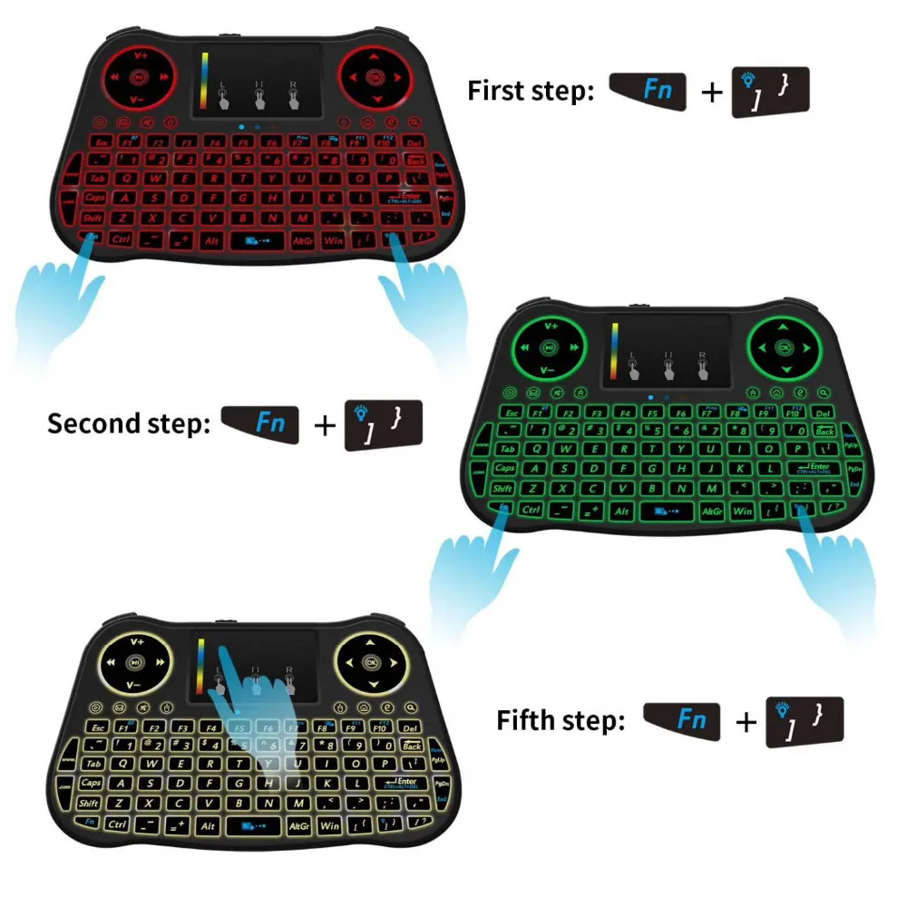 MT08 английская русская испанская Беспроводная мини-клавиатура 2,4 ГГц USB воздушная мышь с радужной подсветкой сенсорная панель для Smart tv BOX компьютера