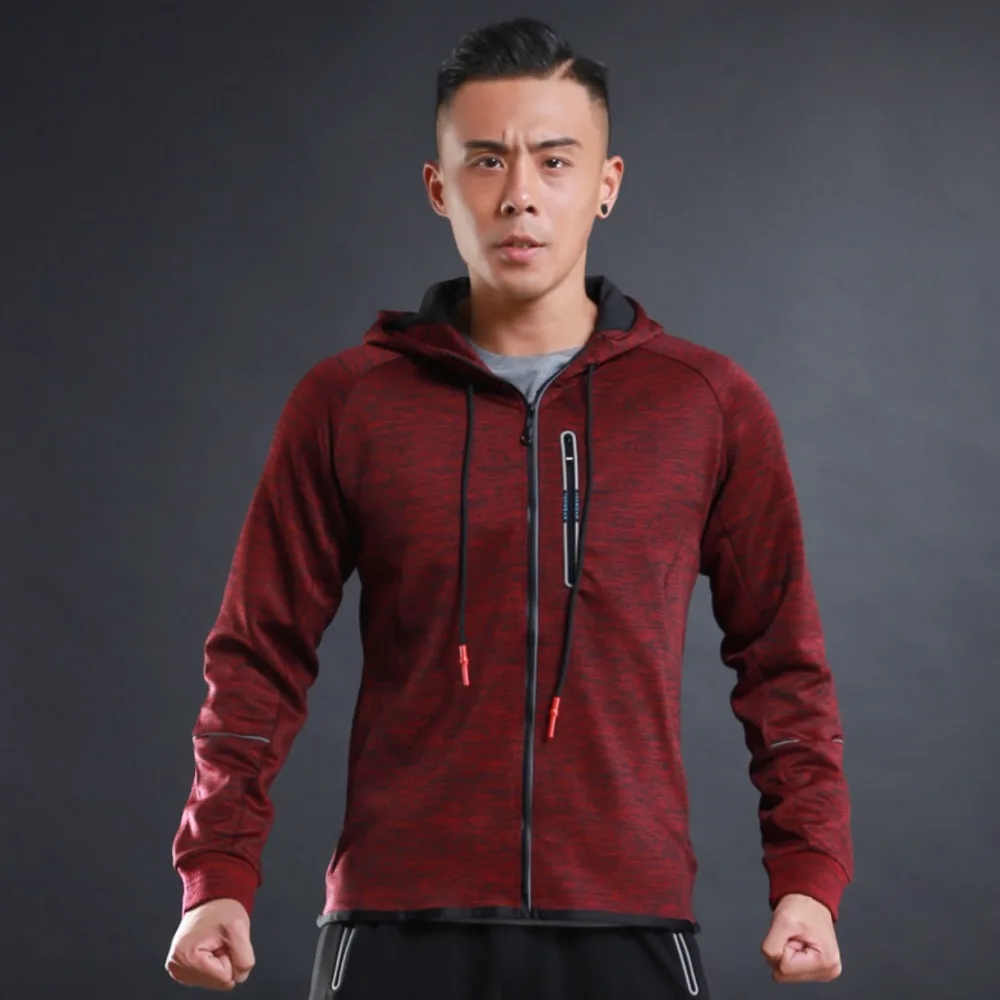 L1087 Men Running Zipper Jacket Hoodie Run Training Long Sleeve Jersey