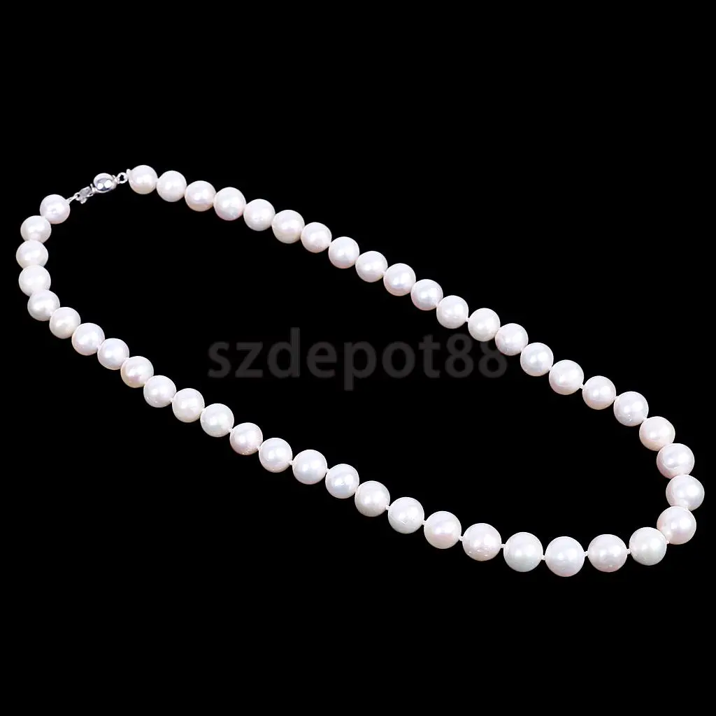 

Genuine 9-10mm White Round Strand Pearl Necklace Cultured Freshwater