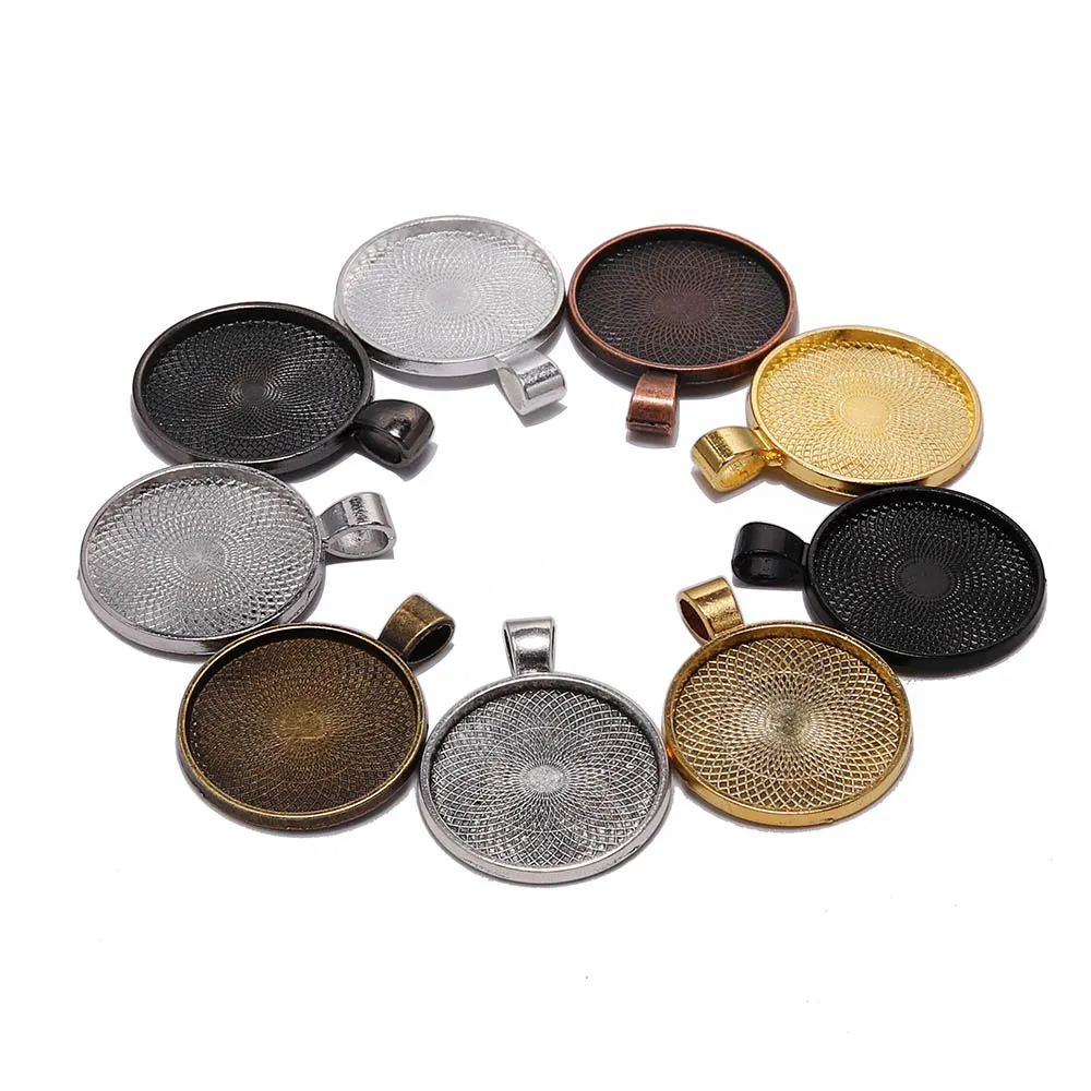 

10pcs/lot 25mm Antique Gold Cabochon Setting Trays Base Tray Bezel Glass Cabochons Base Pendant For DIY Jewelry Finding Supplies