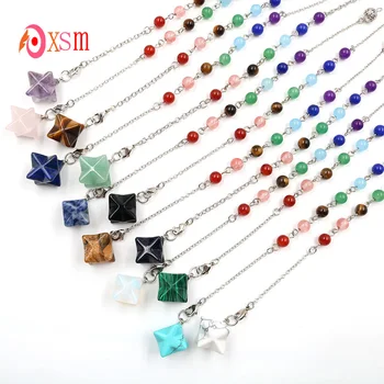 

xinshangmie 10 PCS Natural Small Merkaba Amethysts Pink Crystal lapis lazuli Stone Pendulum Reiki Healing Point Pendant 7 Chakra