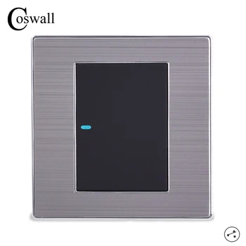 

Coswall 1 Gang 2 Way Luxury LED Light Switch On / Off Wall Switch Interruptor Brushed Silver Panel 10A AC 110~250V
