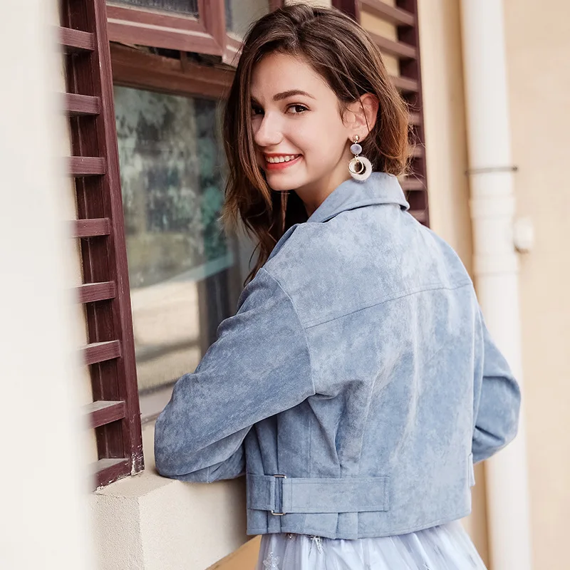Solide Couleur Dames Automne Fogimoya Court Veste Velours Nouvelle Manteau Cerf Blue Femmes De Tempérament Marque 2018 lK1c3JFT