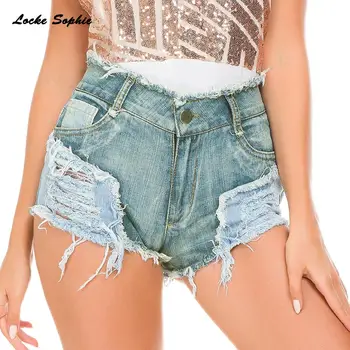 1pcs High waist Sexy Women's jeans denim shorts Summer Denim cotton Splicing broken hole shorts Ladies Skinny short jeans wallflower juniors short inseam luscious curvy skinny jeans