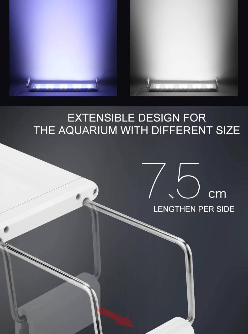 78-93 см светодиодный светильник для аквариума с белым или белым синим светодиодный s освещение для водных растений водонепроницаемый пристегивающийся светильник для аквариума