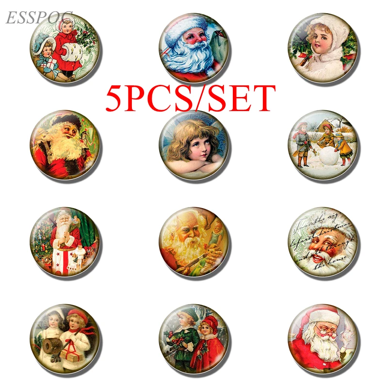 

5PCS/SET Victorian Christmas Angel Kids Jewelry Christmas 25mm Glass Cabochon Dome Jewelry New Year Pendant Christmas Gifts