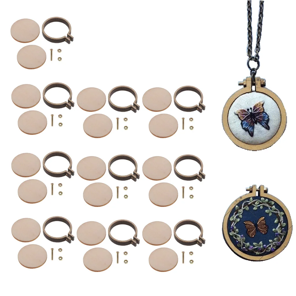 10pcs Mini Wooden Embroidery Hoop Round Cross Stitch Hoop for Cross Stitch DIY Art Craft Accessories
