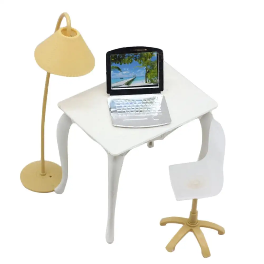 

Simulation Toy Doll Role-playing Workbench Computer + Desk + Table Lamp + Chair Props Safe And Non-toxic