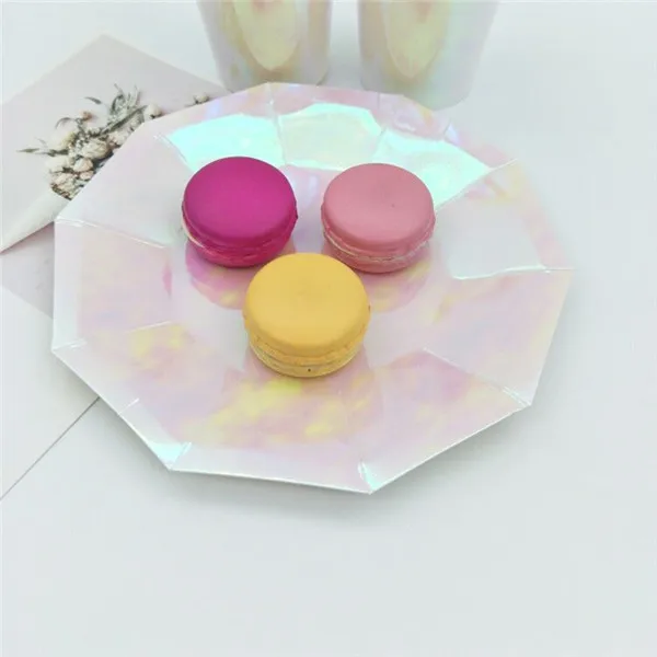 8Small Hexagon Platt Радужные вечерние комплекты, металлические бумажные тарелки, тарелки, чашки, обертки для кексов, шторы, кисточки для русалки/единорога, для свадебной вечеринки - Цвет: 8Small Hexagon Platt