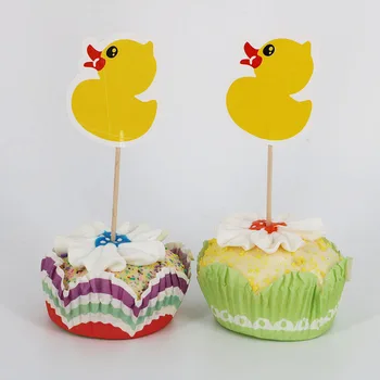 

12pcs/lot Rhubarb duck Cupcake Cake Topper Cake Flags For Family baby shower Birthday Party Baking Decoration Supplies