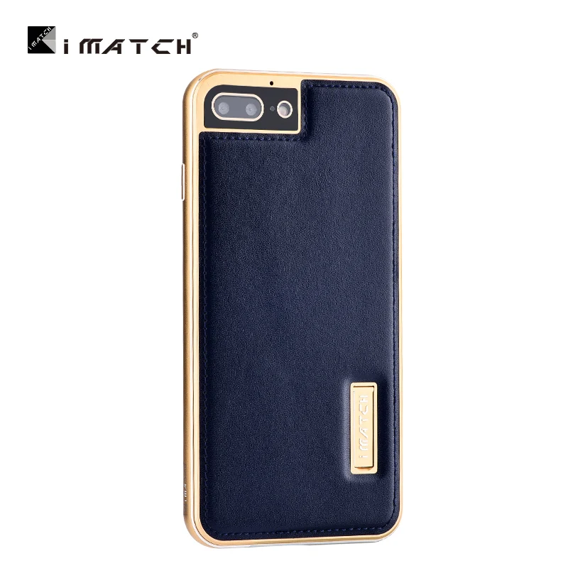 Gold bumper Blue Металлический чехол iMatch для iPhone 7/8 Plus Coque из натуральной кожи чехол для iPhone 6 6 S Plus Алюминиевый металлический бампер задняя крышка - Цвет: Gold bumper Blue
