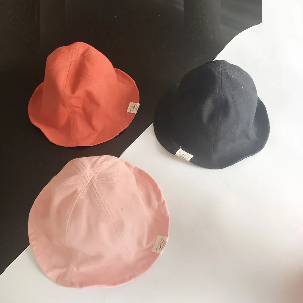 

Korean Style Children Bucket Hats Outdoors Vacation Casual Unisex Kids Caps Pure Color Baby Boys Girls Fishman Hats