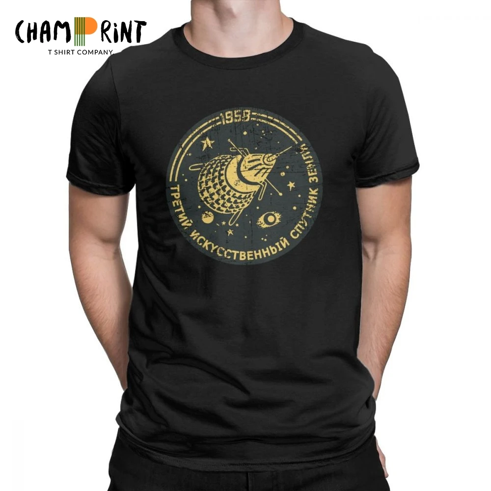 

Cnythnk Men T-Shirts Russia Vintage Artificial Earth Satellite Tee Shirt Short Sleeve T Shirts Crew Neck Clothing Printed