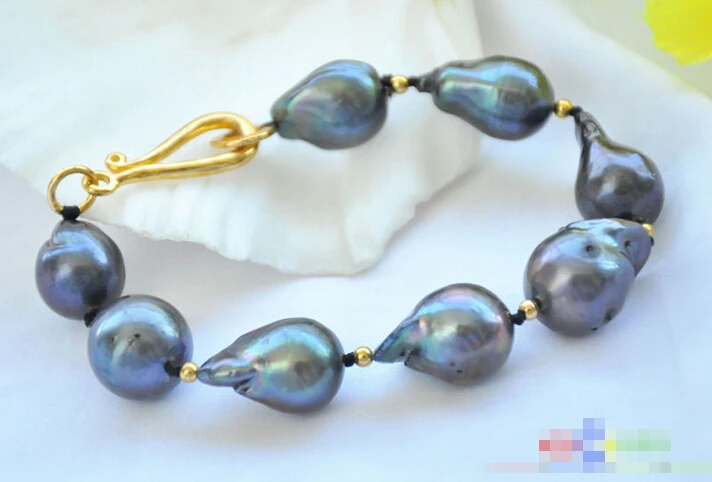 

Free shipping >>>>>>P5324 8" 22mm BLACK BAROQUE tear-drop KESHI REBORN PEARL BRACELET