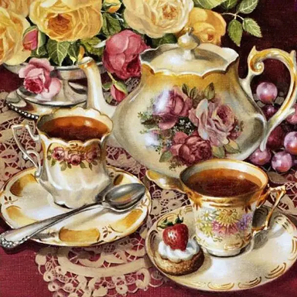 

Factory Wholesale Retail DIY diamond painting cross stitch Inlaid decor Picture embroidery French flavor Tea Set