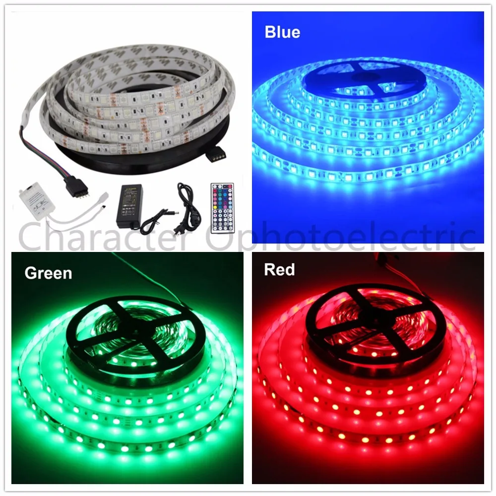 

LED Flexible Strip Lights, 300 LEDs SMD 5050, 12V DC Waterproof Light Strips, RGB LED Light Strip Kit with 44Key Remote Controll