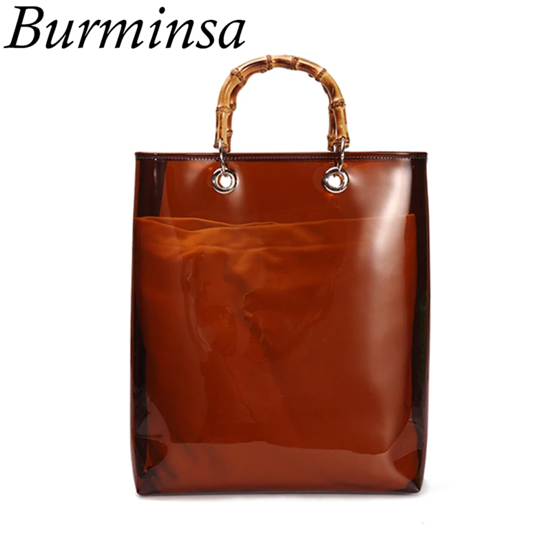

Burminsa Transparent Beach Bags Large PVC Clear Purse Women Designer Handbags High Quality Bamboo Handle Causal Tote Summer 2019
