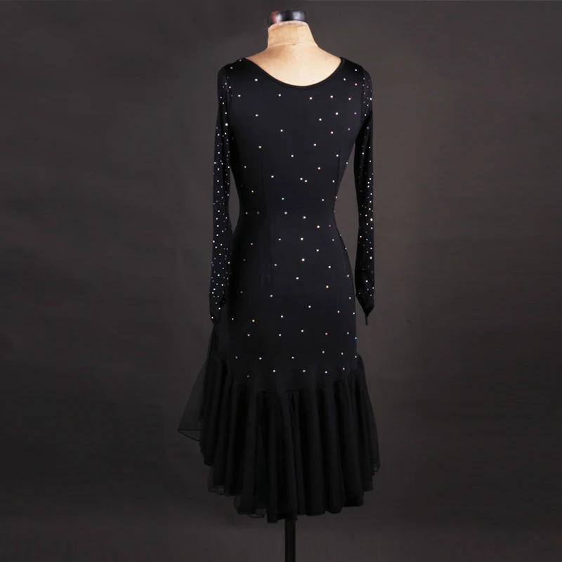 Черные латинские платья для танцев платье с бахромой латинское танцевальное платье Женская танцевальная одежда Латинская Сальса платье женские костюмы для танцев