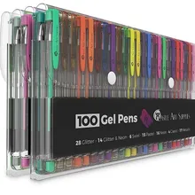 HuiQin 100 Gel Pen Set with Case for Kids or Adult Drawing Writing- Kit Includes Metallic Glitter and Neon Smooth Fine Tip Gels
