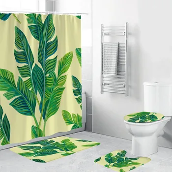 

2019 hot new products 4PCS Non Slip Toilet Polyester Cover Mat Set Bathroom Shower CurtainFamily Home Low price Shipping discoun