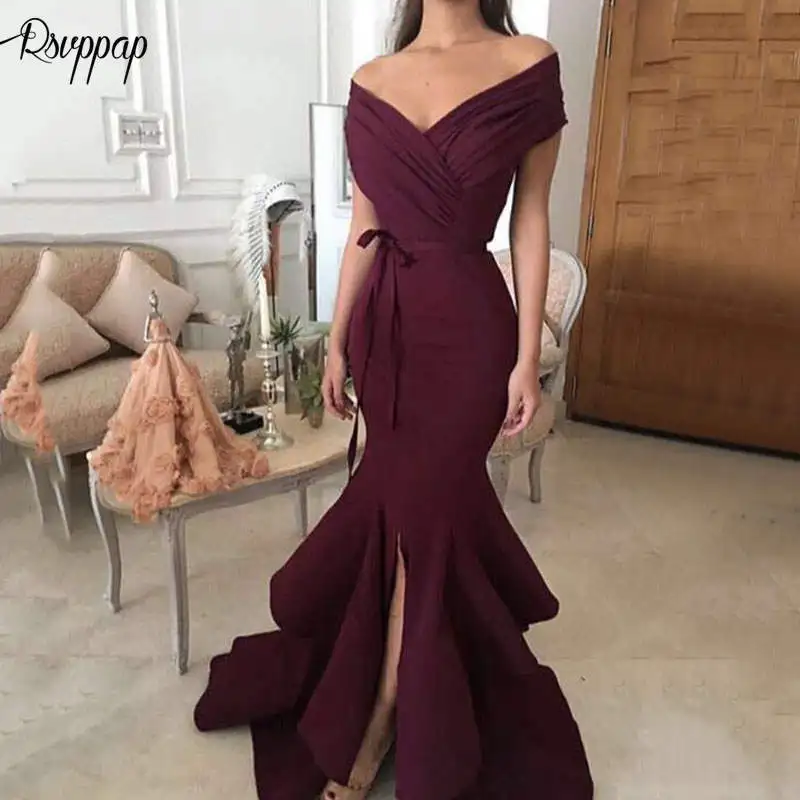 

Long Evening Dresses 2019 Mermaid Style Cap Sleeve abendkleider Lebanon Arabic Women Burgundy Formal Evening Gowns Elegant