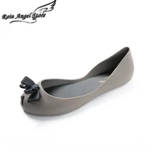 flat beach shoes plastic solid color 2016 new summer bow women’s sandals candy color jelly shoes
