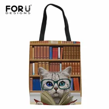 FORUDESIGNS/сумки для покупок с объемным рисунком книги кошки собаки, повседневные женские льняные сумки-тоут, экологичные большие тканевые сумки для хранения