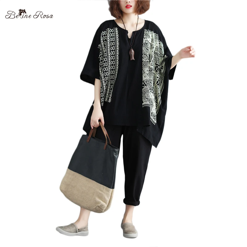 

BelineRosa Summer Style Vintage Women Tops Plus Size Women Clothing Cotton Linen Tee Shirts for Women DBFS0006