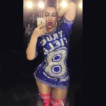 

Nightclub Modern Sparkly Dress DJ Singer High Elasticity Loose Sequins T-Shirt For Adult Women Stage Performance Dancing Dresses