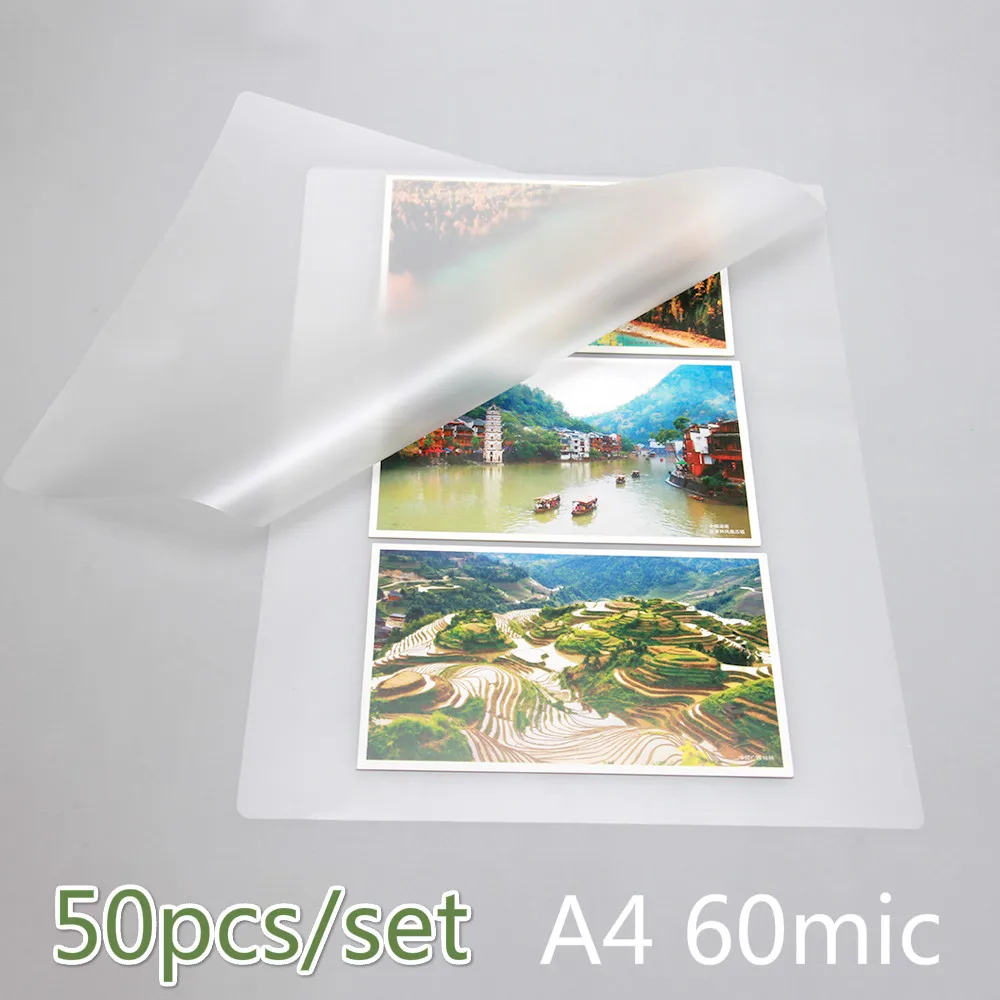 Продажа 50 шт. лот 60 Mic A4 термоламинирующая Пленка ПЭТ для фото файлов карт картин ламинирование рулон горячей холодной упаковки ламинатор бумаги
