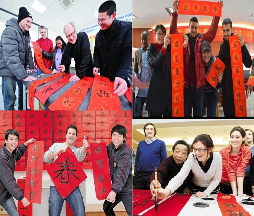 Китайская каллиграфия Бумага шесть футов три года красный противопоставляться куплет прямые оптовые производители