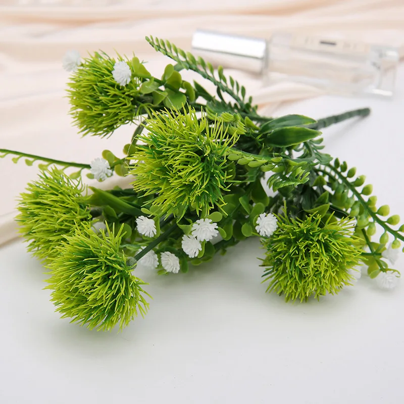 

1pc Plastic Green Plant Feel The Ball Flower Fake Plants Wedding Decor Plastic Artificial Flowers Garden Decoration Fake Grass
