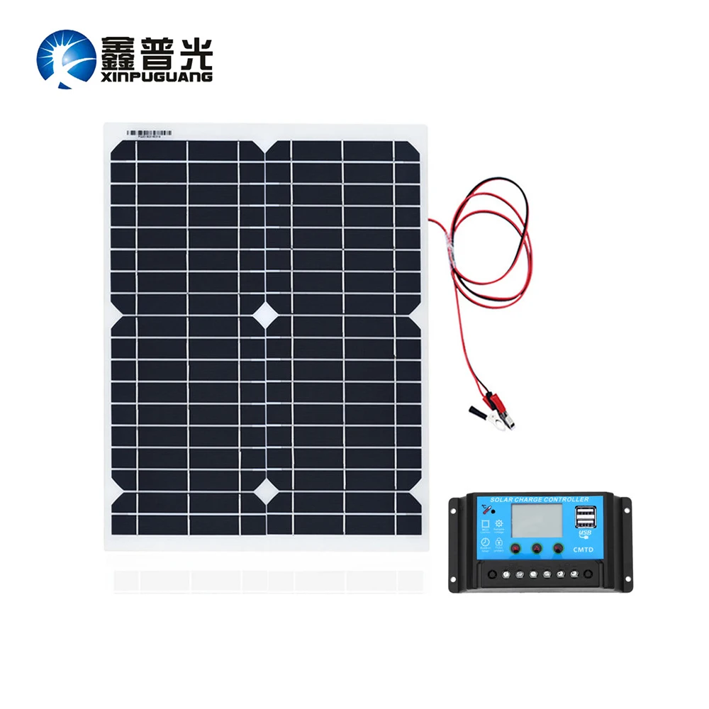 

20W 18V Monocrystal Solar Panel flexible Solar Cells Poly Solar Panel Module Battery Charger DIY Set +10A 12V Charge Controller